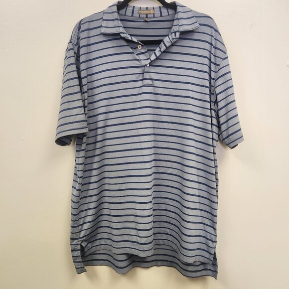 Peter Millar Men's L Polo Shirt Striped Golf Preppy Athletic L Blue Gray - Picture 1 of 7